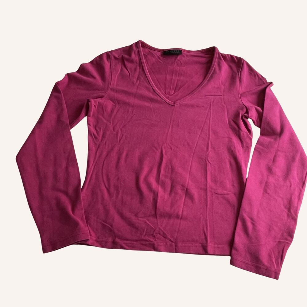 EXPRESS shirt long sleeve v-neck stretchy pink magenta 2000s vintage EUC
